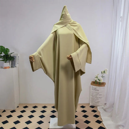 Two Pieces Muslim Abaya Women Jilbab Islamic With Hijab Clothing Dubai Saudi Robe Turkish Modesty Prayer Dresses Loose Kaftans - Bako Bako