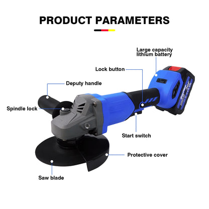 Cordless Angle Grinder 21V Brushless Tool 3000mAh Battery, 2 - Position Adjustable Auxiliary Handle for Cutting/Grinding/Polishing - Bako Bako