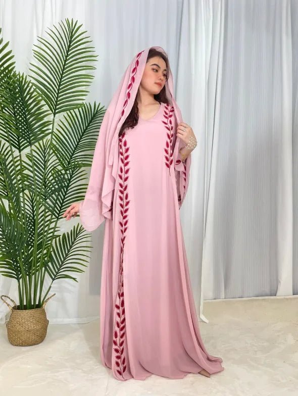 Eid Muslim Abaya for Women Embroidery Dress with Scarf 2 Piece Set Dubai Arab Long Robe Morocco Abayas Kaftan Headscarf Gorgeous - Bako Bako