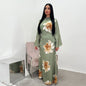 Arabesque Bell Sleeve Flowy Maxi Abaya Dress Elegant Floral Print Muslim Modest Long Dress Islamic Vacation Outfit Summer Robe - Bako Bako