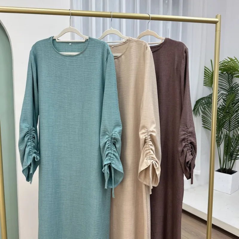 2024 Saudi Arabia Muslim Women Modest Dress Eid Dubai Plain Abaya Islamic Holiday Party Solid Turkey Lace - up Cuffs Long Clothes - Bako Bako