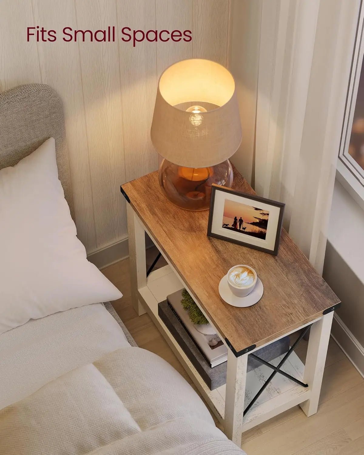 2 - Tier End Table, Side Table with Bottom Shelf, Nightstand for Small Spaces, for Living Room, Bedroom, Farmhouse Style, Rustic W - Bako Bako