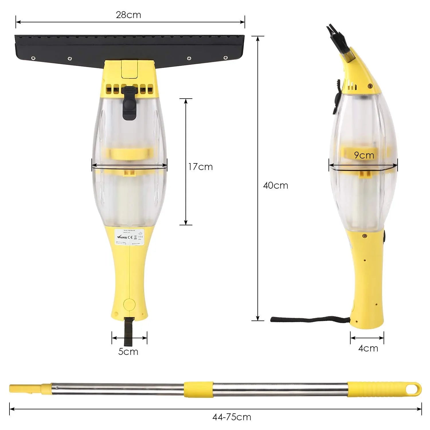 Window Vacuum Cleaner Set with Telescopic Handle Spray Bottle,280mm Blade Suitable for Table, Tiles, Mirrors and Glass, Electric - Bako Bako