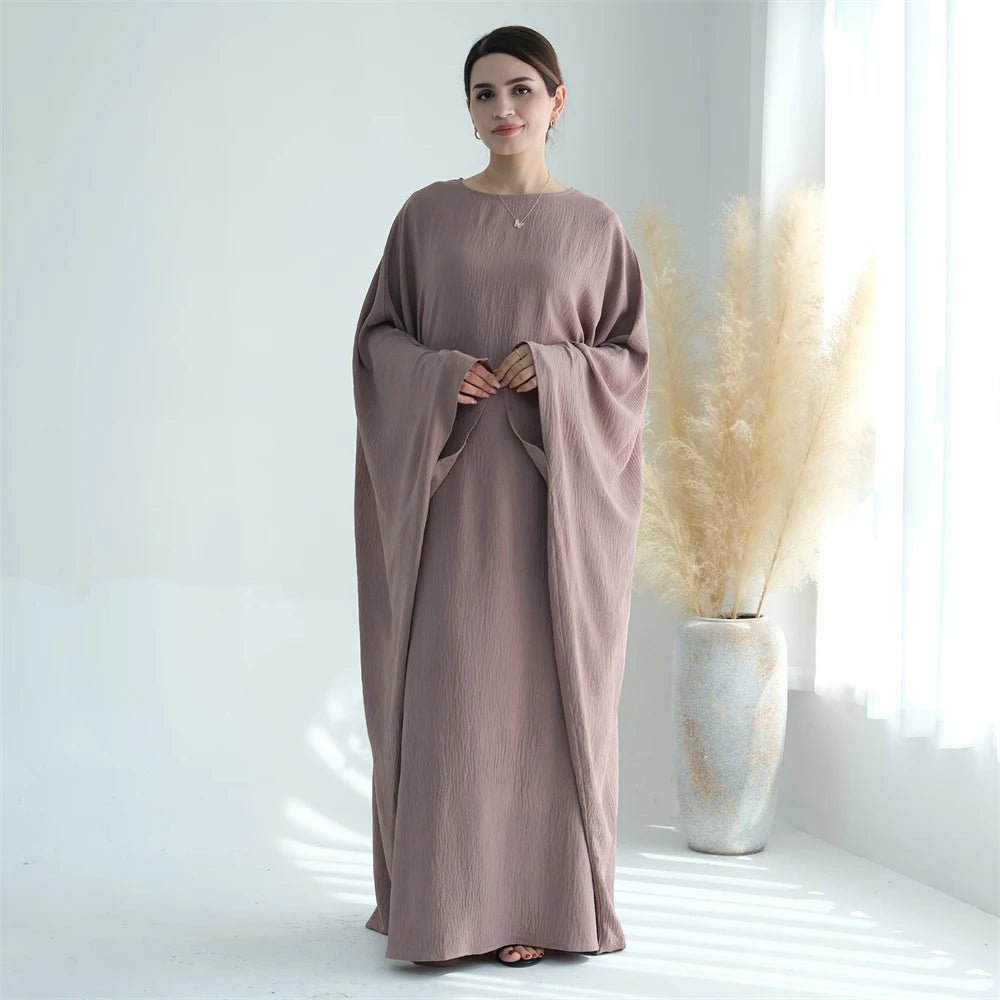 Ramadan Eid Soft Crepe Khimar Batwing Abaya Dubai Islam Muslim Modest African Dresses For Women Kaftan Kebaya Robe Femme Musulma - Bako Bako