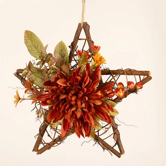 Star Heart Fall Wreath Sunflower Maple Leaf Harvest Wreath Artificial Thanksgiving Flower Garlands Door Wall Pendant Decor - Bako Bako