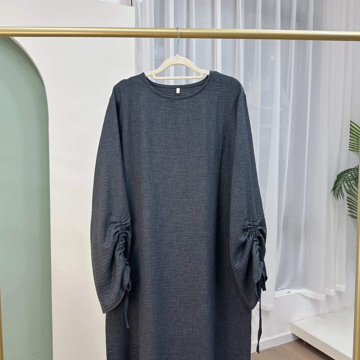 2024 Saudi Arabia Muslim Women Modest Dress Eid Dubai Plain Abaya Islamic Holiday Party Solid Turkey Lace - up Cuffs Long Clothes - Bako Bako