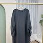 2024 Saudi Arabia Muslim Women Modest Dress Eid Dubai Plain Abaya Islamic Holiday Party Solid Turkey Lace - up Cuffs Long Clothes - Bako Bako