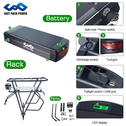Rear Rack eBike Battery 21700 18650 52V 48V 27Ah 72V 20Ah with Rack no Rack Optional for 1500W 1000W 750W 500W 24" - 28 inch - Bako Bako