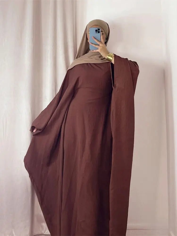 Ramadan Eid Soft Crepe Khimar Batwing Abaya Dubai Islam Muslim Modest African Dresses For Women Kaftan Kebaya Robe Femme Musulma - Bako Bako