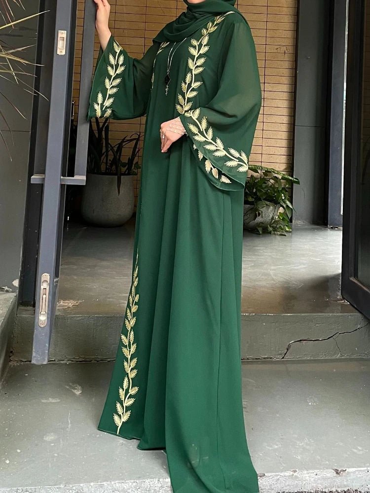 Eid Muslim Abaya for Women Embroidery Dress with Scarf 2 Piece Set Dubai Arab Long Robe Morocco Abayas Kaftan Headscarf Gorgeous - Bako Bako