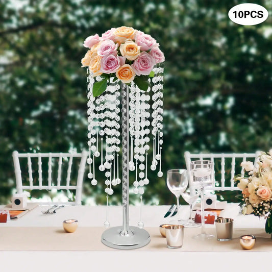 10Pcs Metal Flower Vase Table Decorative Crystal Acrylic Table Centerpieces,Silver Flowers Stand Wedding Reception Centerpieces - Bako Bako