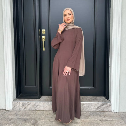 2025 Summer Arabic Muslim Women Modest Dress Eid Dubai Plain Abaya Islam Party Outfit Elegant Holiday Dresses Turkey Kaftan Robe - Bako Bako