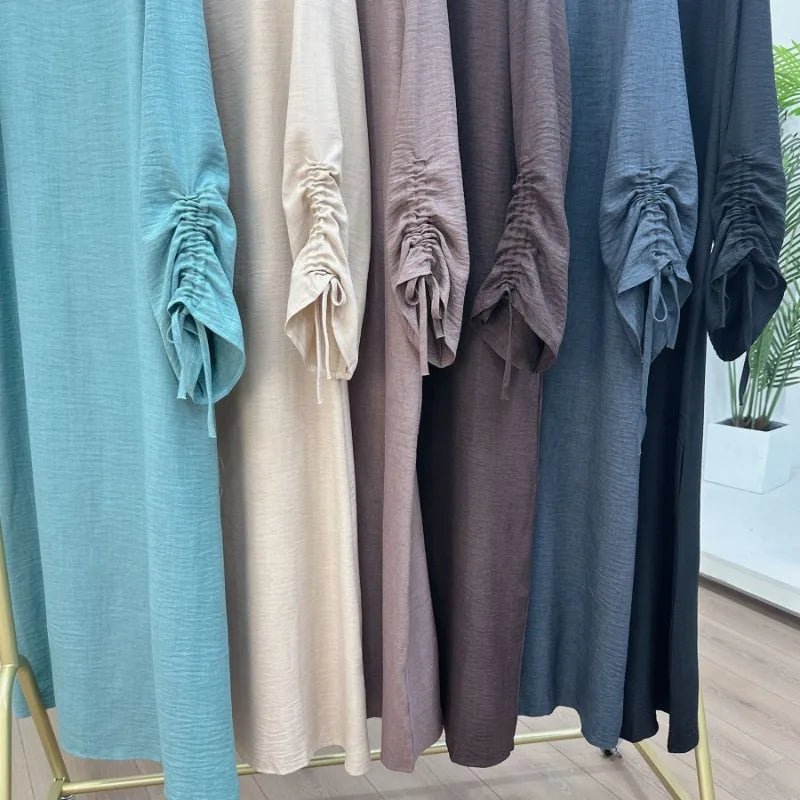 2024 Saudi Arabia Muslim Women Modest Dress Eid Dubai Plain Abaya Islamic Holiday Party Solid Turkey Lace - up Cuffs Long Clothes - Bako Bako
