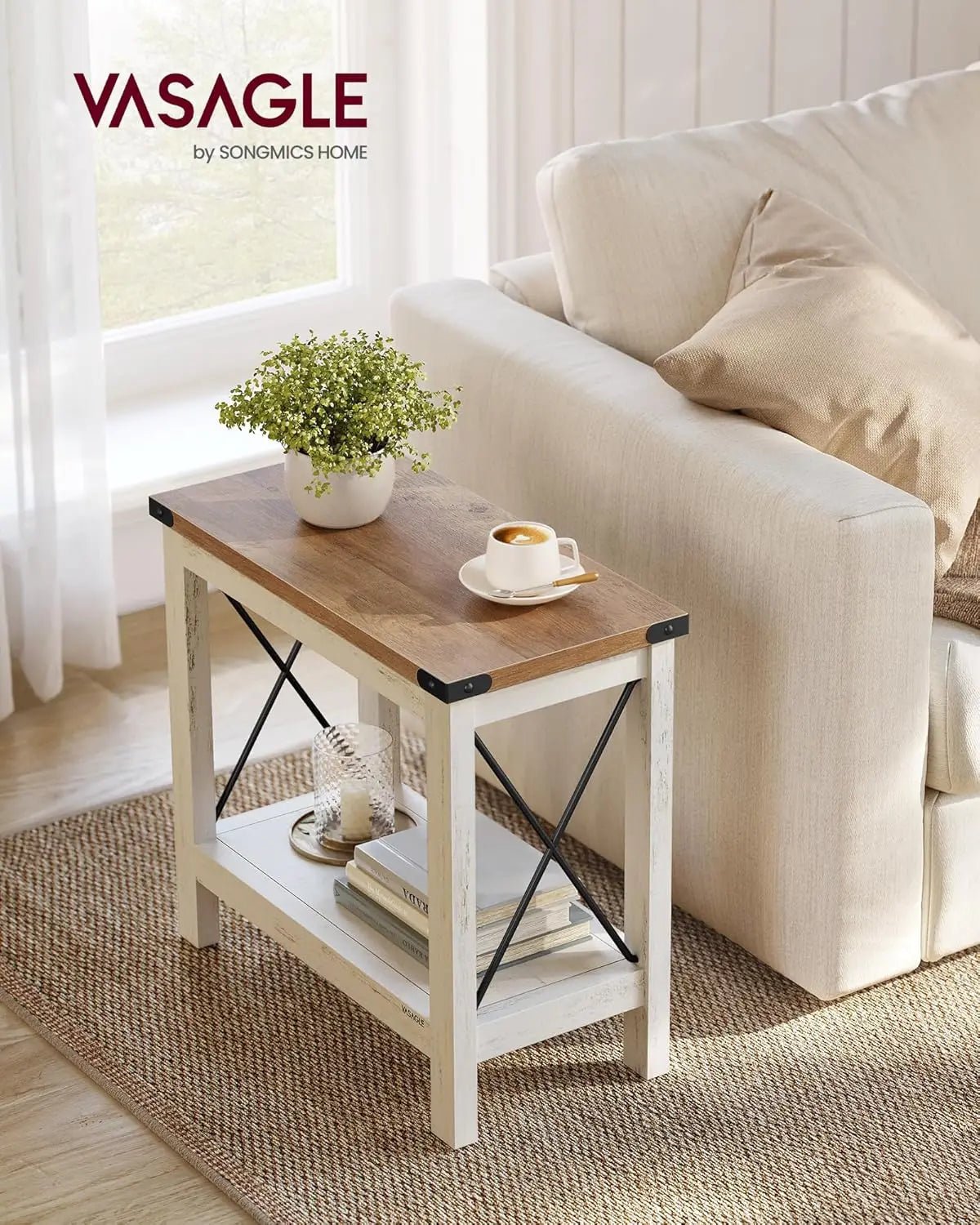 2 - Tier End Table, Side Table with Bottom Shelf, Nightstand for Small Spaces, for Living Room, Bedroom, Farmhouse Style, Rustic W - Bako Bako
