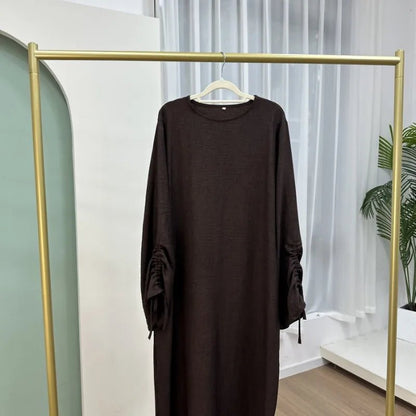 2024 Saudi Arabia Muslim Women Modest Dress Eid Dubai Plain Abaya Islamic Holiday Party Solid Turkey Lace - up Cuffs Long Clothes - Bako Bako