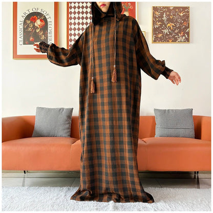 Latest Ramadan Women Abaya Two Hats Dubai Turkey Islam Prayer Clothes Sanding Cotton Fabric Dresses Islam Women Dress Kaftan - Bako Bako