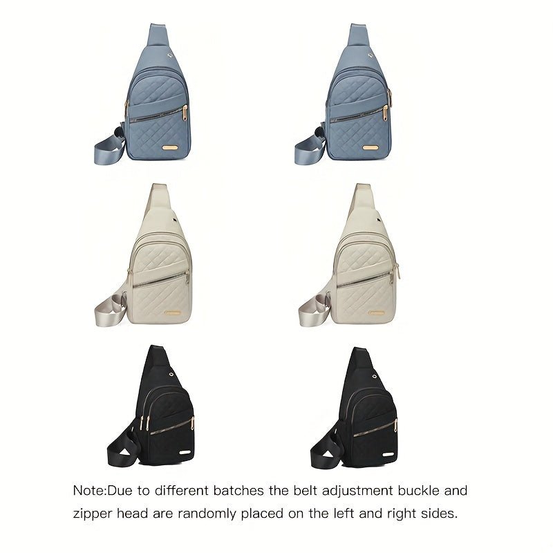 Large Capacity Chest Bag for Women - Adjustable Embroidered Crossbody Bag with Zipper Closure, Polyester Lining, Foldable, and Random Printing - Urban Solid Color Nylon Bag with Comfortable Strap - Bako Bako