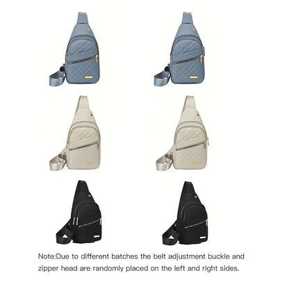Large Capacity Chest Bag for Women - Adjustable Embroidered Crossbody Bag with Zipper Closure, Polyester Lining, Foldable, and Random Printing - Urban Solid Color Nylon Bag with Comfortable Strap - Bako Bako