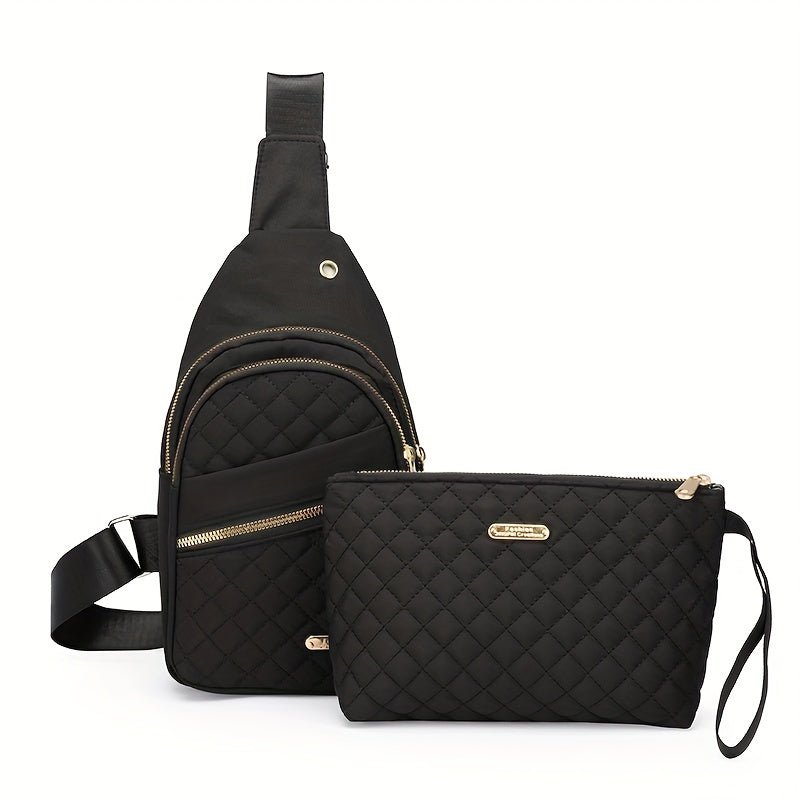 Large Capacity Chest Bag for Women - Adjustable Embroidered Crossbody Bag with Zipper Closure, Polyester Lining, Foldable, and Random Printing - Urban Solid Color Nylon Bag with Comfortable Strap - Bako Bako