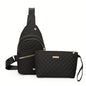 Large Capacity Chest Bag for Women - Adjustable Embroidered Crossbody Bag with Zipper Closure, Polyester Lining, Foldable, and Random Printing - Urban Solid Color Nylon Bag with Comfortable Strap - Bako Bako