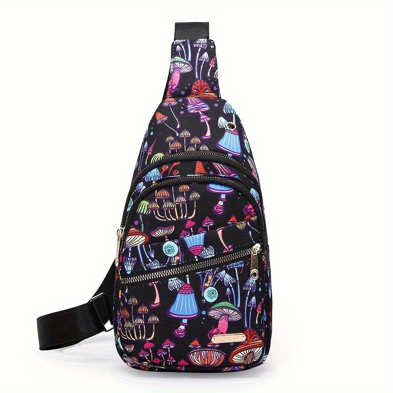 Large Capacity Chest Bag for Women - Adjustable Embroidered Crossbody Bag with Zipper Closure, Polyester Lining, Foldable, and Random Printing - Urban Solid Color Nylon Bag with Comfortable Strap - Bako Bako