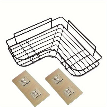[Cast Iron Shower Shelf] 1pc Cast Iron Corner Shower Shelf - No - Drill Wall Mounted Black Wire Mesh Bathroom Storage Rack for Easy Access & Organization, Perfect for Shampoo, Conditioner, and Soap, Bathroom Storage Solution | - Bako Bako