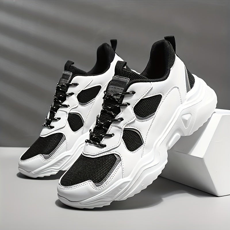 [Breathable Sneakers] Chunky Breathable Mesh Sneakers | Men's White & Teal Casual Sneakers with EVA Sole, Lace - Up Design for All Seasons - Bako Bako