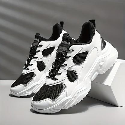 [Breathable Sneakers] Chunky Breathable Mesh Sneakers | Men's White & Teal Casual Sneakers with EVA Sole, Lace - Up Design for All Seasons - Bako Bako