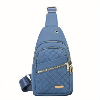 Large Capacity Chest Bag for Women - Adjustable Embroidered Crossbody Bag with Zipper Closure, Polyester Lining, Foldable, and Random Printing - Urban Solid Color Nylon Bag with Comfortable Strap - Bako Bako