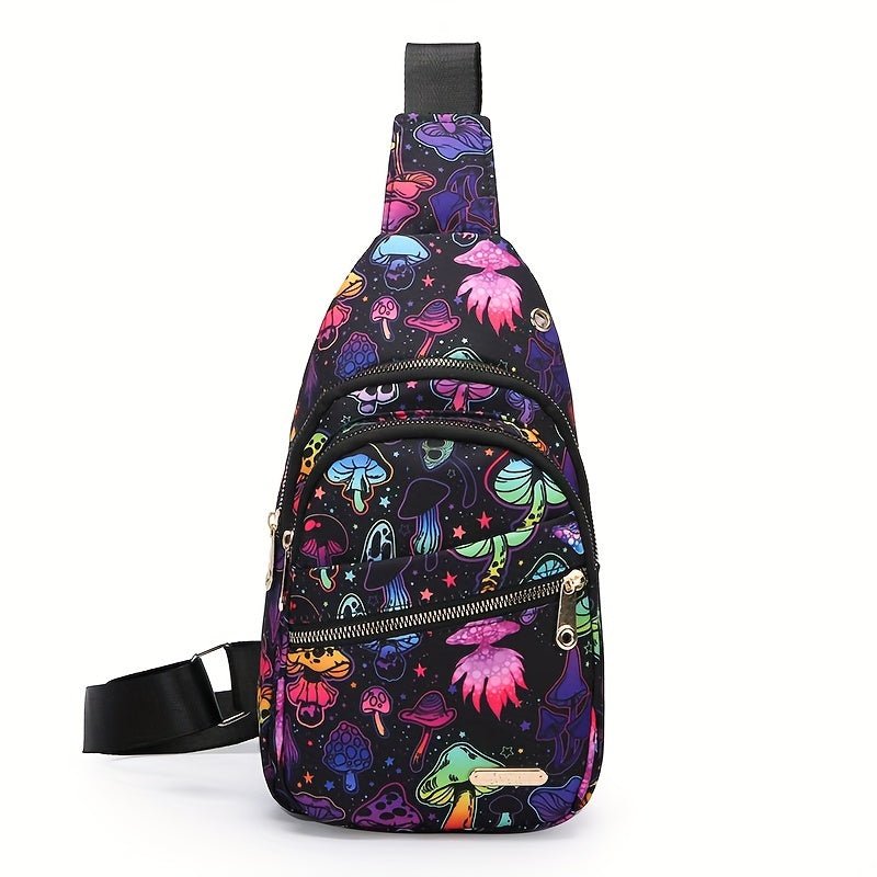 Large Capacity Chest Bag for Women - Adjustable Embroidered Crossbody Bag with Zipper Closure, Polyester Lining, Foldable, and Random Printing - Urban Solid Color Nylon Bag with Comfortable Strap - Bako Bako