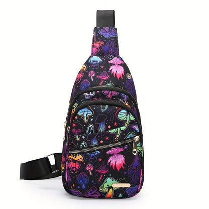 Large Capacity Chest Bag for Women - Adjustable Embroidered Crossbody Bag with Zipper Closure, Polyester Lining, Foldable, and Random Printing - Urban Solid Color Nylon Bag with Comfortable Strap - Bako Bako