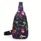 Large Capacity Chest Bag for Women - Adjustable Embroidered Crossbody Bag with Zipper Closure, Polyester Lining, Foldable, and Random Printing - Urban Solid Color Nylon Bag with Comfortable Strap - Bako Bako