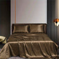 This 4pcs Satin Bed Sheet Set Includes One Fitted Sheet, One Flat Sheet, And Two Pillowcases Without Inserts. The Solid Color Showcases a Simple And Elegant Design That Never Goes Out of Style. Made from Polyester, The Fabric - Bako Bako