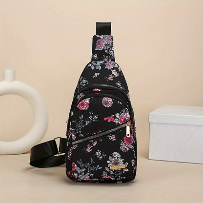 Large Capacity Chest Bag for Women - Adjustable Embroidered Crossbody Bag with Zipper Closure, Polyester Lining, Foldable, and Random Printing - Urban Solid Color Nylon Bag with Comfortable Strap - Bako Bako