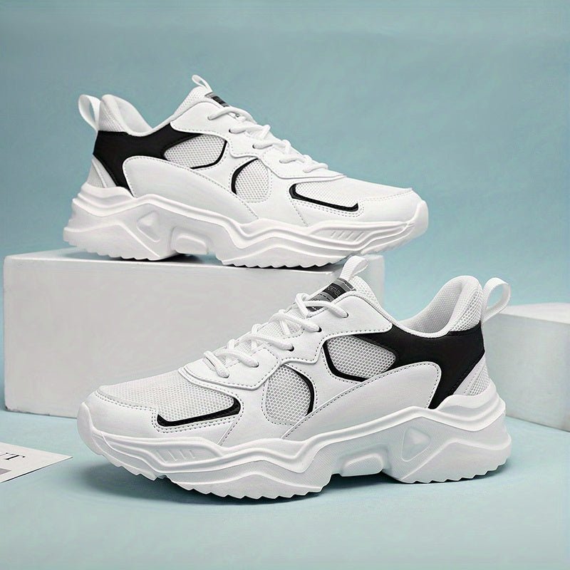 [Breathable Sneakers] Chunky Breathable Mesh Sneakers | Men's White & Teal Casual Sneakers with EVA Sole, Lace - Up Design for All Seasons - Bako Bako