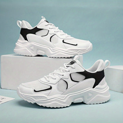 [Breathable Sneakers] Chunky Breathable Mesh Sneakers | Men's White & Teal Casual Sneakers with EVA Sole, Lace - Up Design for All Seasons - Bako Bako