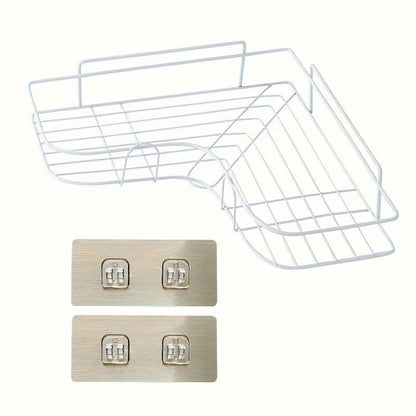 [Cast Iron Shower Shelf] 1pc Cast Iron Corner Shower Shelf - No - Drill Wall Mounted Black Wire Mesh Bathroom Storage Rack for Easy Access & Organization, Perfect for Shampoo, Conditioner, and Soap, Bathroom Storage Solution | - Bako Bako
