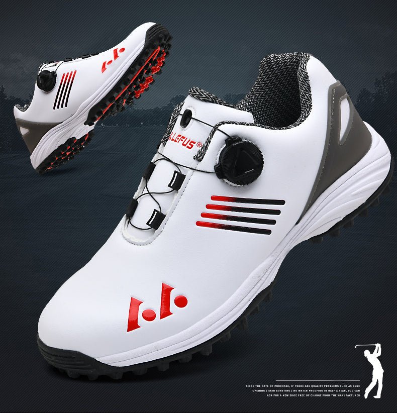 LEFUS Men's High Quality Golf Shoes with Non - Slip Rubber Sole & Swivel Button Closure - All - Weather All - Season Sneakers, Cushioned Insole, White & Black/Gray Athletic Footwear with Traction Tread - Ideal for Golf, Casual & Sp - Bako Bako
