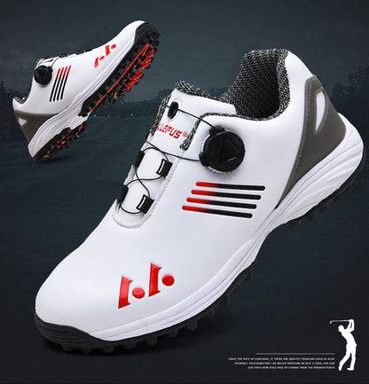 LEFUS Men's High Quality Golf Shoes with Non - Slip Rubber Sole & Swivel Button Closure - All - Weather All - Season Sneakers, Cushioned Insole, White & Black/Gray Athletic Footwear with Traction Tread - Ideal for Golf, Casual & Sp - Bako Bako