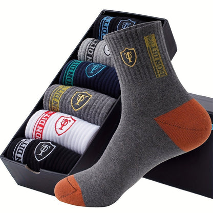 6pairs Men's Sweat Absorbing Embroidered Crest Athletic Socks, Ankle Socks - Bako Bako