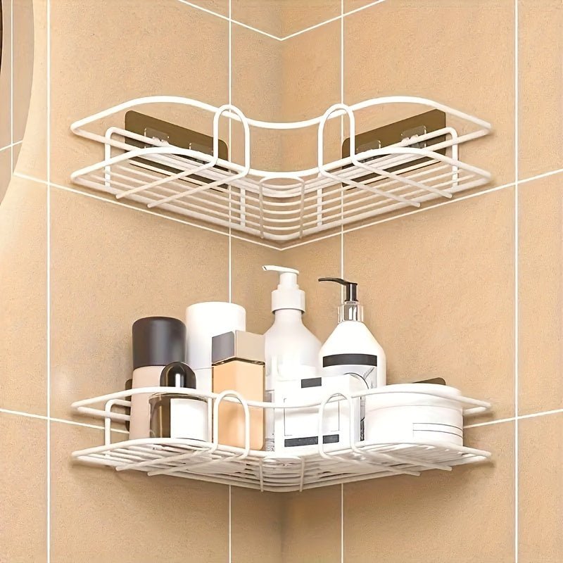 [Cast Iron Shower Shelf] 1pc Cast Iron Corner Shower Shelf - No - Drill Wall Mounted Black Wire Mesh Bathroom Storage Rack for Easy Access & Organization, Perfect for Shampoo, Conditioner, and Soap, Bathroom Storage Solution | - Bako Bako