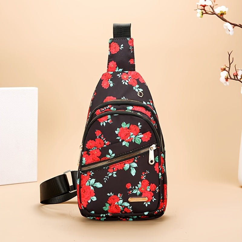 Large Capacity Chest Bag for Women - Adjustable Embroidered Crossbody Bag with Zipper Closure, Polyester Lining, Foldable, and Random Printing - Urban Solid Color Nylon Bag with Comfortable Strap - Bako Bako