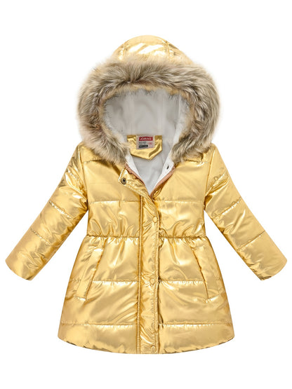 Children's Winter New Style Thickened Glossy Hooded Jacket for Boys and Girls, Mid - Length - Bako Bako