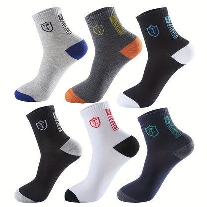 6pairs Men's Sweat Absorbing Embroidered Crest Athletic Socks, Ankle Socks - Bako Bako