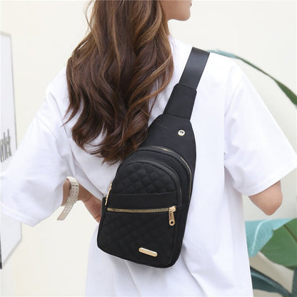 Large Capacity Chest Bag for Women - Adjustable Embroidered Crossbody Bag with Zipper Closure, Polyester Lining, Foldable, and Random Printing - Urban Solid Color Nylon Bag with Comfortable Strap - Bako Bako