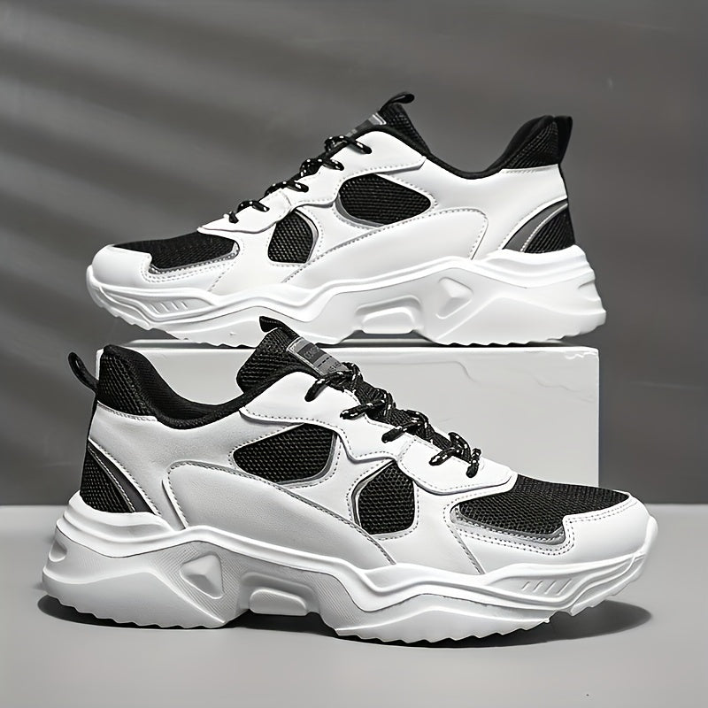 [Breathable Sneakers] Chunky Breathable Mesh Sneakers | Men's White & Teal Casual Sneakers with EVA Sole, Lace - Up Design for All Seasons - Bako Bako
