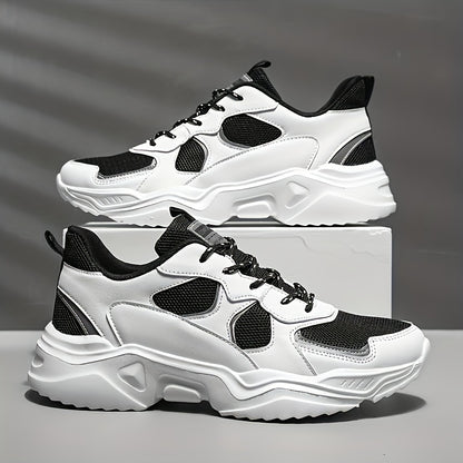 [Breathable Sneakers] Chunky Breathable Mesh Sneakers | Men's White & Teal Casual Sneakers with EVA Sole, Lace - Up Design for All Seasons - Bako Bako