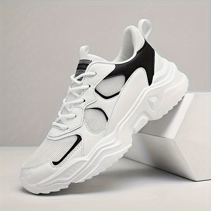 [Breathable Sneakers] Chunky Breathable Mesh Sneakers | Men's White & Teal Casual Sneakers with EVA Sole, Lace - Up Design for All Seasons - Bako Bako