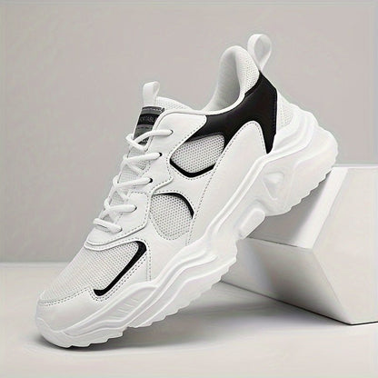 [Breathable Sneakers] Chunky Breathable Mesh Sneakers | Men's White & Teal Casual Sneakers with EVA Sole, Lace - Up Design for All Seasons - Bako Bako