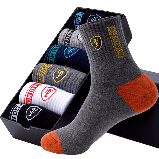 6pairs Men's Sweat Absorbing Embroidered Crest Athletic Socks, Ankle Socks - Bako Bako